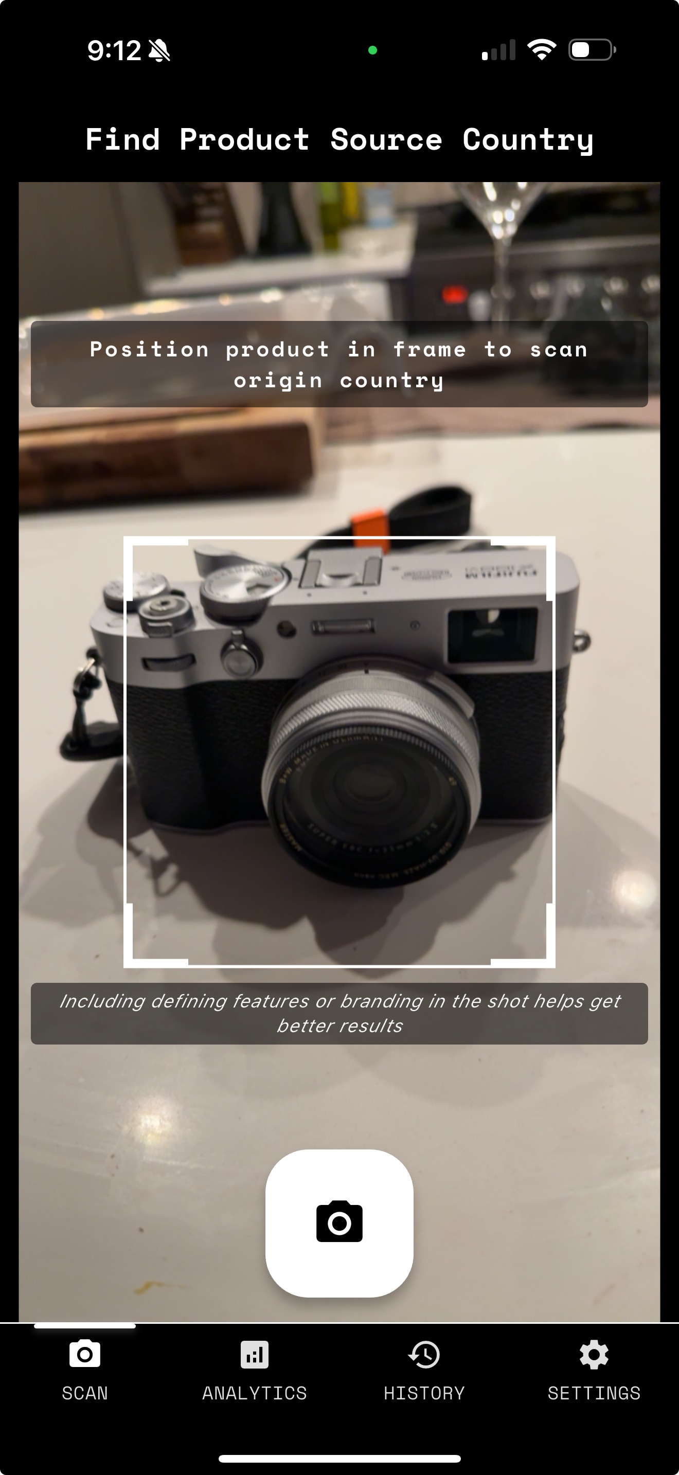 WhereFrom App Scanning Screen